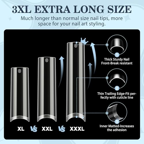 Luckyfairy 3XL Long Square Nail Tips - 240pcs Soft Gel Press-On