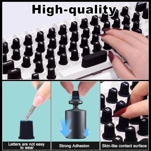 Raisetip 70 Pcs Black Raised Tip Keyboard Stickers for Long Nails, Letters