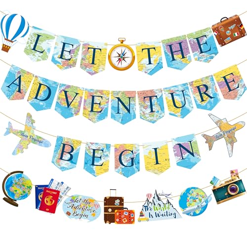 Let The Adventure Begin Banner Set - 4 Travel Themed Party Decorations