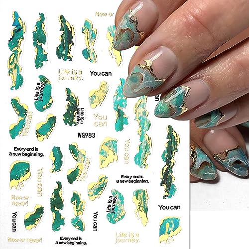 Jaliya Gold 3D Marble Nail Stickers - Blooming Watercolor Decals, Self-Adhesive, Water & Smudge Resistant