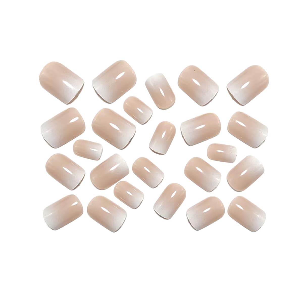 24Pcs Short Square Press on Nails Nude Ombre Fake Nails with Designs French Press ons Natural Glossy False Nails Reusable Full Cover Acrylic Stick on Nails for Women Manicure Tips Kit