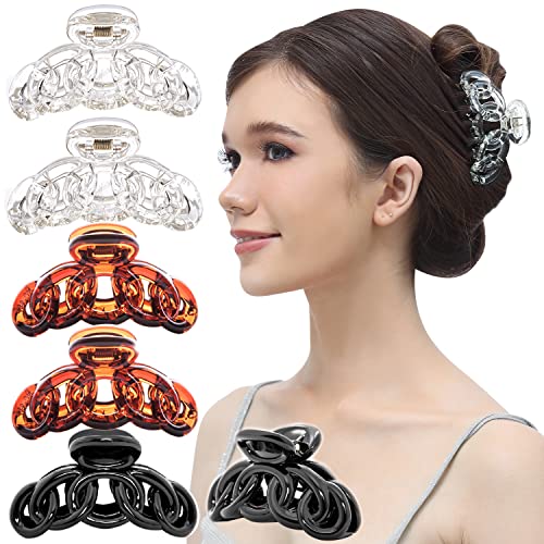 RC ROCHE 6 Pack Medium Black, Brown & Clear Hair Claw Clips for Strong Hold Women
