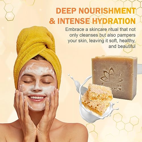 Relaxcation Natural Goat Milk & Honey Cold Process Soap Bar - Handcrafted in USA, Sensitive Skin