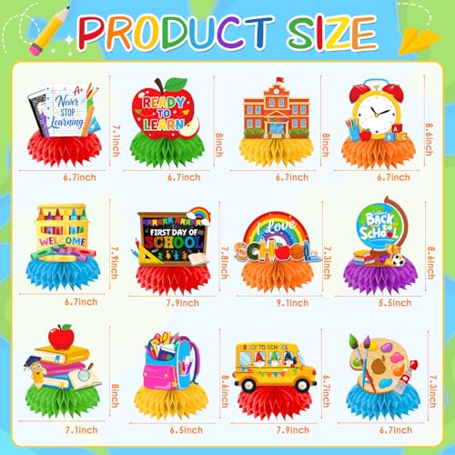 12Pcs Back to School Centerpieces - Honeycomb Table Decorations