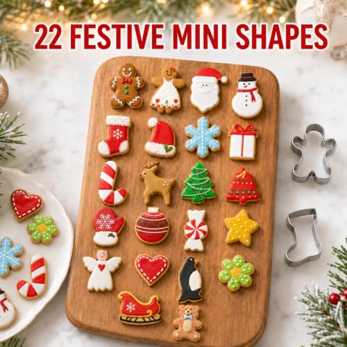 22-Piece Mini Christmas Cookie Cutter Set - Stainless Steel Shapes