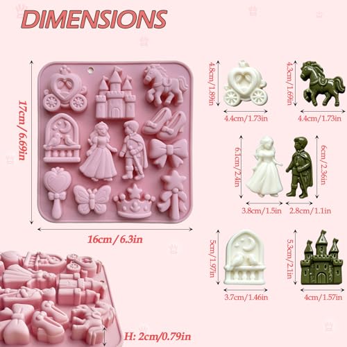 Fairy Tale Princess Silicone Mold - 12 Cavity Castle & Prince Design