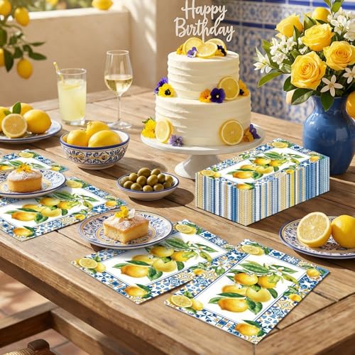 Lemon Disposable Paper Napkins - 100 Pack, 4.3 x 7.8 Inches