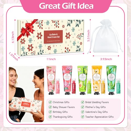 10-Pack Lip Balm and Hand Cream Gift Set with Organza Bags & Thank You Cards