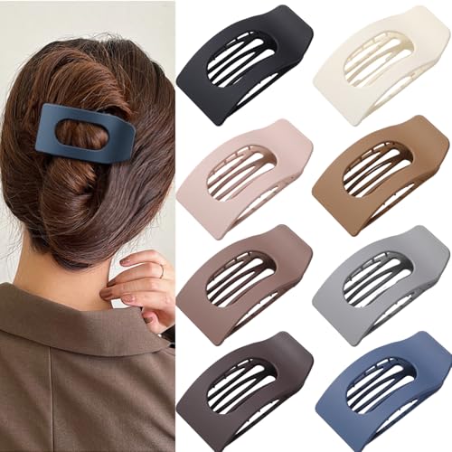 Drealoe 8 Pack Large Flat Hair Clips - Multi-Color Matte Rectangle Claw Clips for Thick & Thin Hair