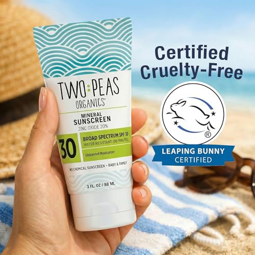 Two Peas Organics Mineral Sunscreen SPF 30 Lotion, 3 oz - Baby & Family Safe, Reef Safe, Unscented