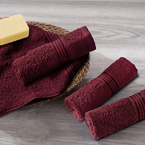 Belizzi Home 12-Pack Ultra Soft Cotton Washcloths 12x12 inch Burgundy - Multi-Purpose Face & Body Towels