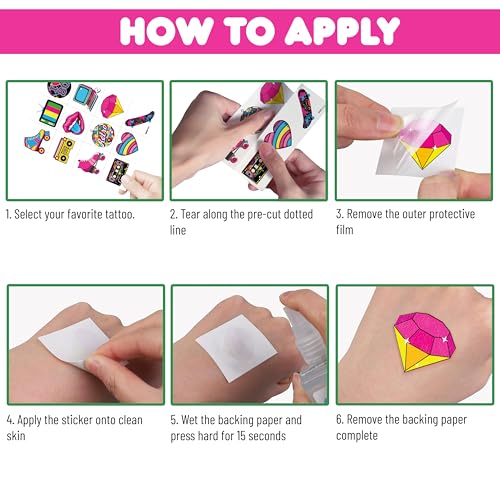 80s Vintage Temporary Tattoos - 60 Pre-Cut Retro Stickers