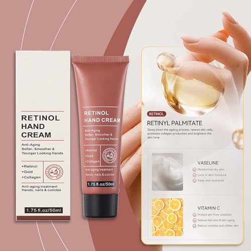 Retinol Hand Cream Anti-Aging 50g with Collagen - Daily Moisturizer & Cuticle Care (1 Fl Oz)