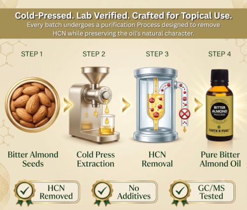 EARTH N PURE Bitter Almond Oil 50ml - Cold-Pressed Carrier Oil for Hair, Beard & Skin Care, DIY Blends