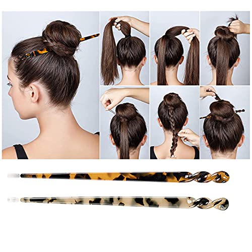 6 Pack Acetate Hair Sticks - Leopard & Tortoise Shell Hairpins