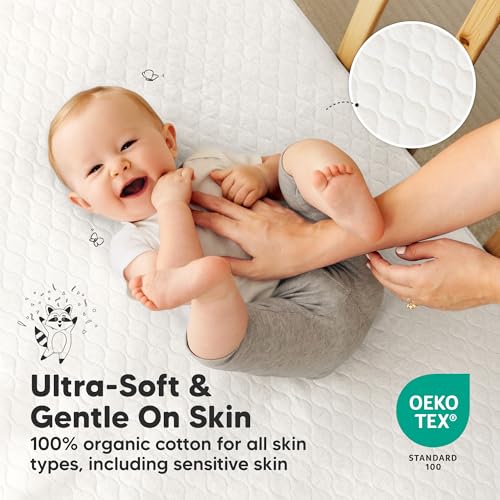KeaBabies Waterproof Crib Mattress Protector, Soft Quilted Cotton, 52x28