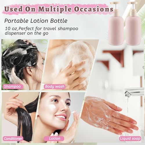 6-Pack 10 oz Refillable Pink Plastic Pump Bottles for Travel and Bathroom