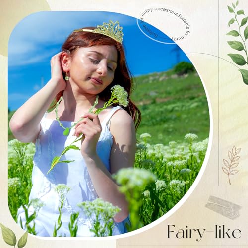 Green Princess Tiara Jewelry Set for Costumes Halloween Role Play Women