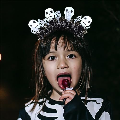 JEAIRTS 2-Skull LED Halloween Pumpkin Headband Glowing Gothic Costume Accessory