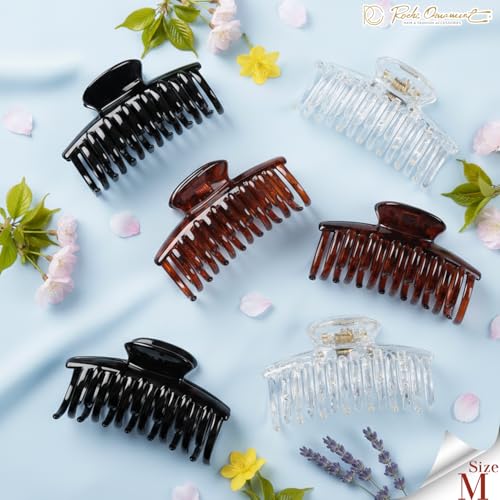 RC ROCHE 6 Pcs Medium Double Claw Hair Clips - Black, Brown, Clear