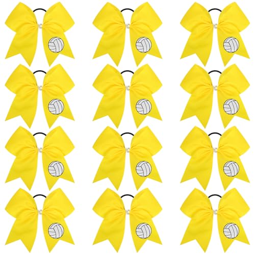 Aileam Yellow Volleyball Cheer Bows - 12 PCS 8" Hair Accessories