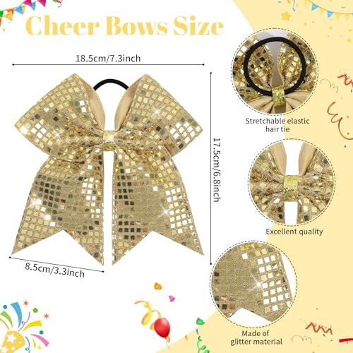 Gold Glitter Cheer Hair Bows for Girls - 10 PCS Sequin Bow Set