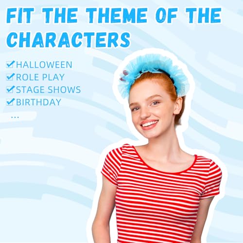 3 Pieces Blue Fuzzy Tulle Headband for Women, Soft Bow Costume Hair Accessory