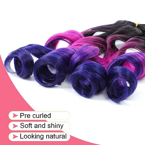 WIPPORYA French Curly Braiding Hair 24 Inch - 6 Packs, 1B Purple & Dark Blue