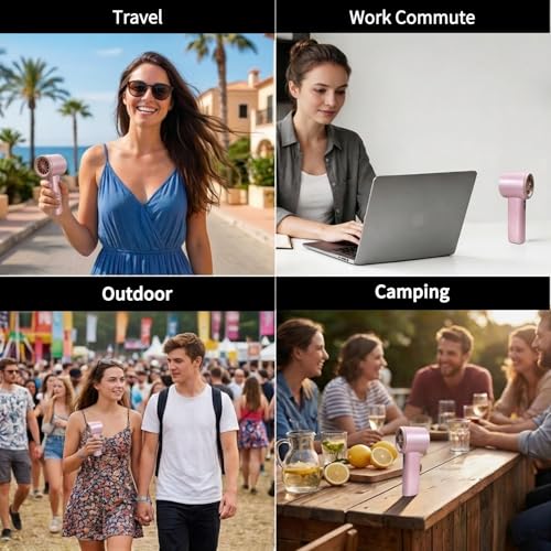 Berrtinfn Portable Handheld Fan - Rechargeable Turbo Fan for Travel, 5 Speed Air, Compact & Lightweight - Pink