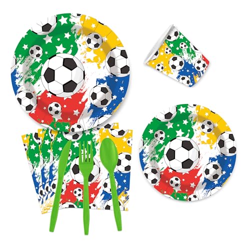 Complete Soccer Party Supplies Set for 24 Guests - World Cup Theme