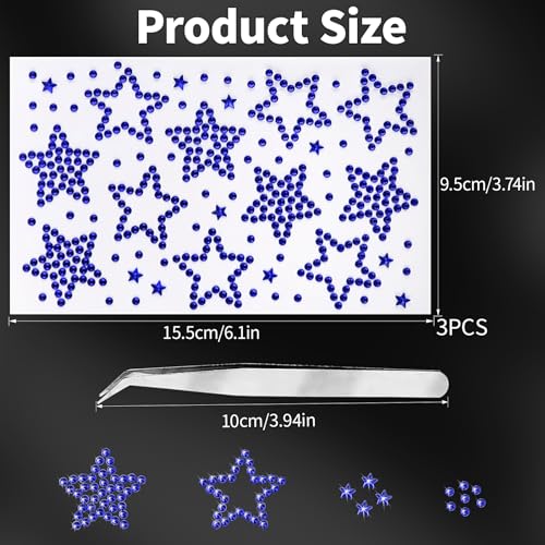 6 Sheets Self-Adhesive Face Gems for 4th of July Makeup