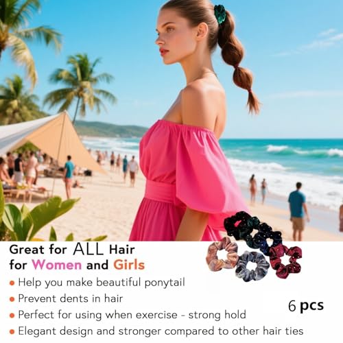 Stretch Thick Hair Ties Rhinestone Velvet Scrunchies for All Types