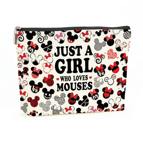 Just A Girl Loves Mouse Cartoon Makeup Bag Decohim Cute Gift for Women Girls