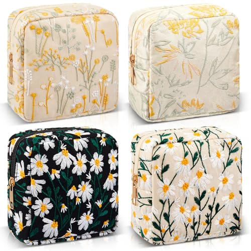 Abbylike 4-Piece Floral Corduroy Makeup Bag Set, Small Toiletry Pouch