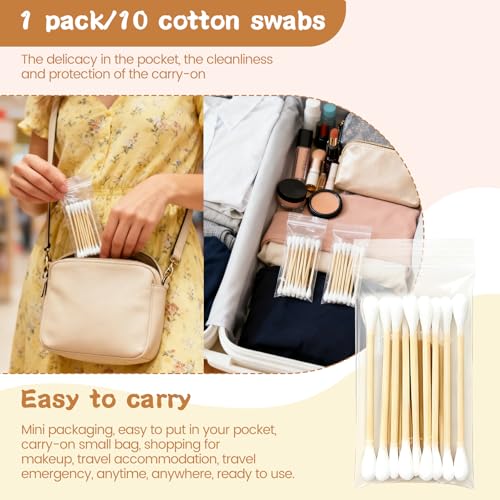 1000 PCS Travel Size Round Tip Cotton Swabs - Individually Wrapped