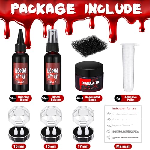 Vampire Halloween Makeup Kit with Fake Blood & Fangs - 7 PCS