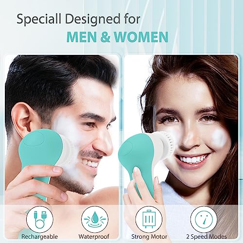 CLSEVXY Rechargeable Facial Cleansing Spin Brush with 4 Exfoliating Heads