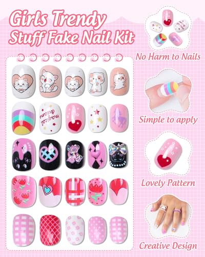Pink Kids Press-On Nails Set - 120pcs for Tweens Girls, Safe & Easy to Apply