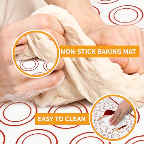 Silicone Baking Mat Set with Rolling Pin & Pastry Cutter - 4-in-1 Food Safe Tools