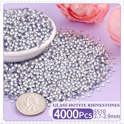 4000 Pcs Clear SS10 Hotfix Rhinestones for DIY Crafts