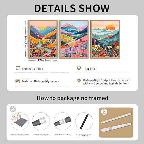 Boho Watercolor Mountain Art Prints Set of 3 - 12x16 Unframed