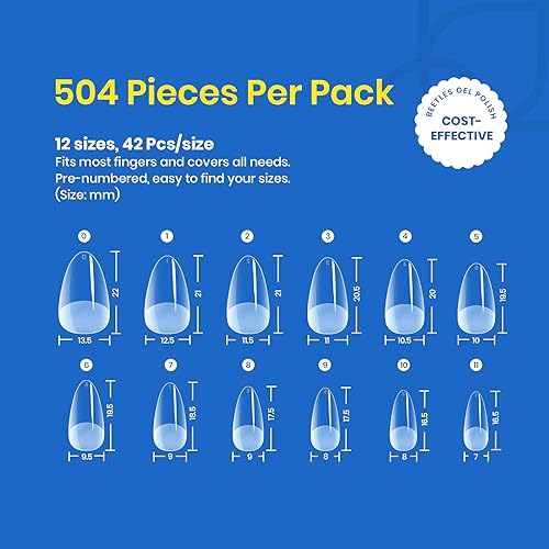 Beetles Gel Nail Tips - 504 Pcs Short Almond Full Cover for Easy Extensions
