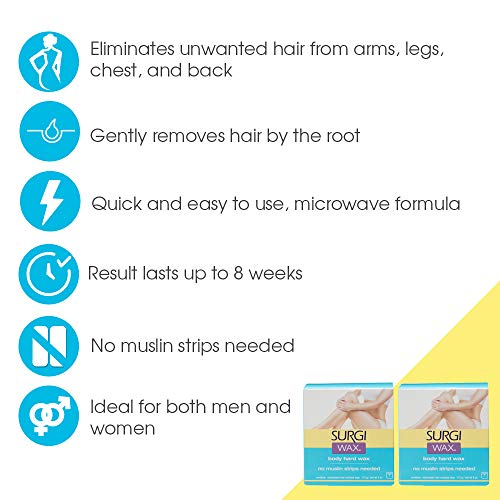 Surgi-Wax Microwave Hard Wax for Hair Removal, 4oz (2-Pack)