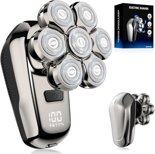 SROT Silver Head Shaver for Bald Men, 7D Floating Rotary Electric Razor, Waterproof, Rechargeable, 2-Speed