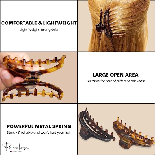 Parcelona French Tortoise Shell Hair Claw Clips Set of 2 - 2.75"
