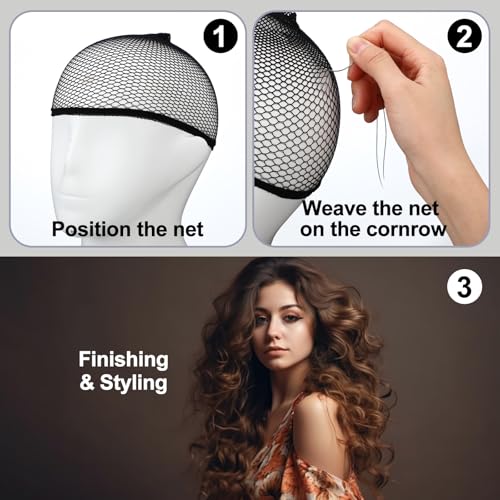 Giegxin Hair Net Wig Cap Set with Needles & Threads for Wig Making