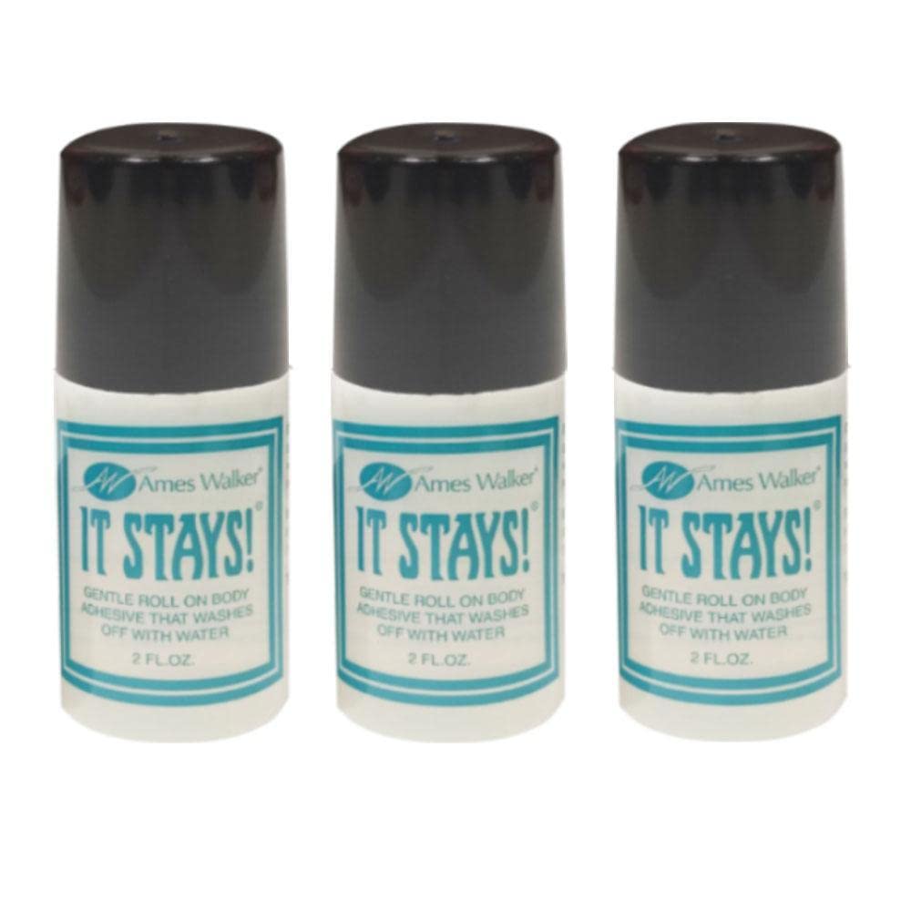 Ames Walker It Stays! Body Adhesive 2 oz - Roll-On Wig & Hosiery Glue for Secure Hold