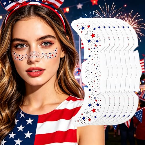 4th of July Glitter Freckles Face Tattoos - 8Pcs Patriotic Stickers