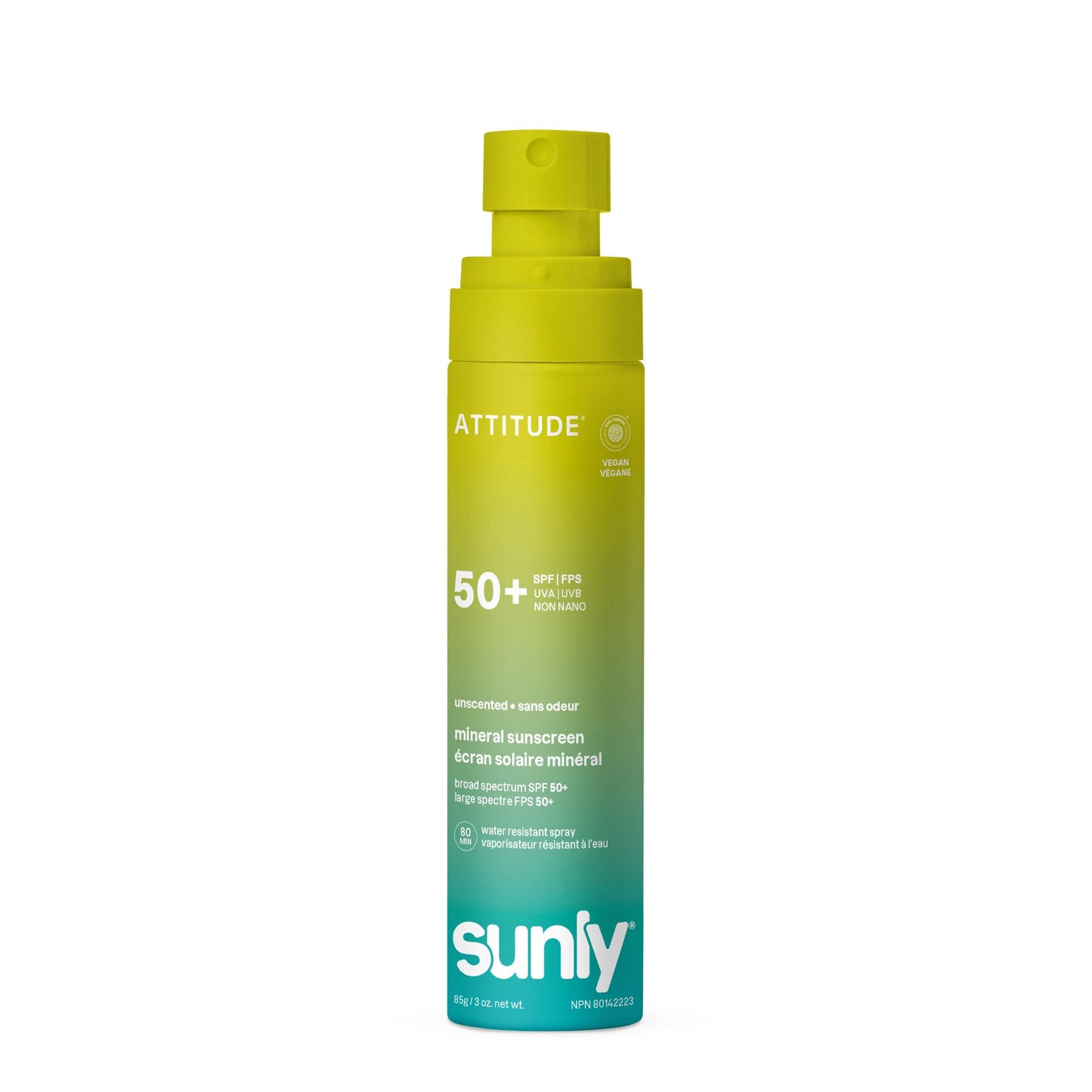 ATTITUDE Mineral Sunscreen Lightweight Lotion SPF 50, Broad Spectrum Zinc Oxide, EWG Verified, Non-Nano, Water-Resistant 80 Minutes, Non-Greasy for Face & Body, Vegan, Unscented, 3 Oz
