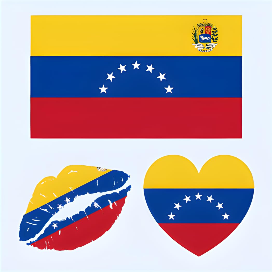 Y&C TENCOB Venezuelan Flag Tattoos,25 Sheets Venezuela Temporary Face Stickers,75 Pcs Waterproof Sweat National Flag Tattoos For Men Women Teenagers(Venezuela)